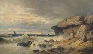 Rocky Coastal Landscape With Washed-up Boat