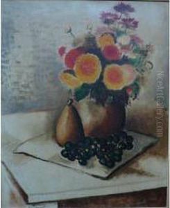 Nature Morte Au Bouquet Et Aux Raisins by Johann Wilhelm Von Tscharner