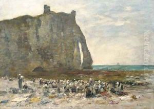 Les laveuses d'Etretat by Eugene Boudin