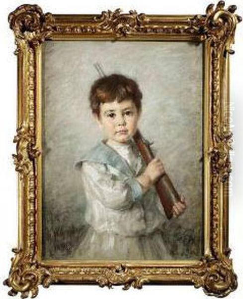Portrait Ofa Young Boy With A Rifle. - view 1
