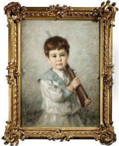 Portrait Ofa Young Boy With A Rifle. by Paula Freiin Von Wachter