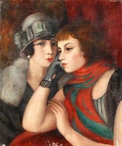 Two Elegant Young Ladies by Otto Von Waetjen