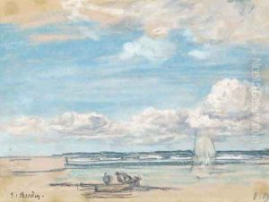 Rivage aux environs de Trouville Maree basse by Eugene Boudin