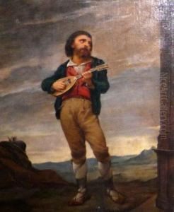 Patre Italien Jouant De La Mandoline by Alexander von Wagner