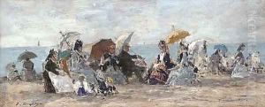 Scene de plage à Trouville by Eugene Boudin