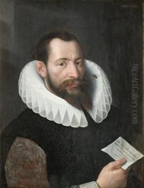 Portrait Of Gentleman, Half-length, In A Blacktunic And A White Lace Collar, Holding A Letter - view 1