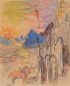 Szene Mitfiguren, Lowe Und Schloss by Marianne von Werefkin