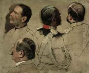 Oil Study Of Male Busts by Anton Alexander von Werner