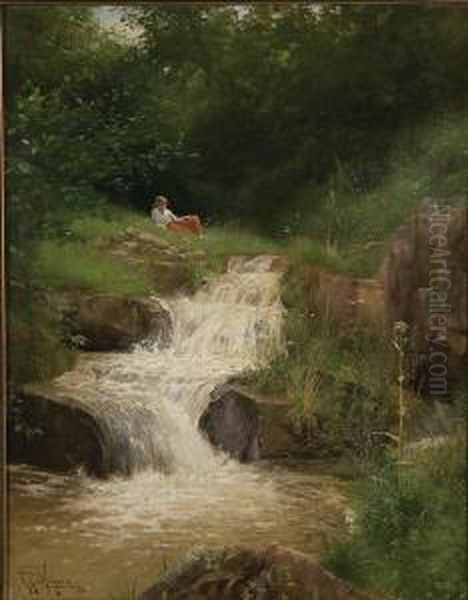 A Woman Next To A Flowing Creek - view 1