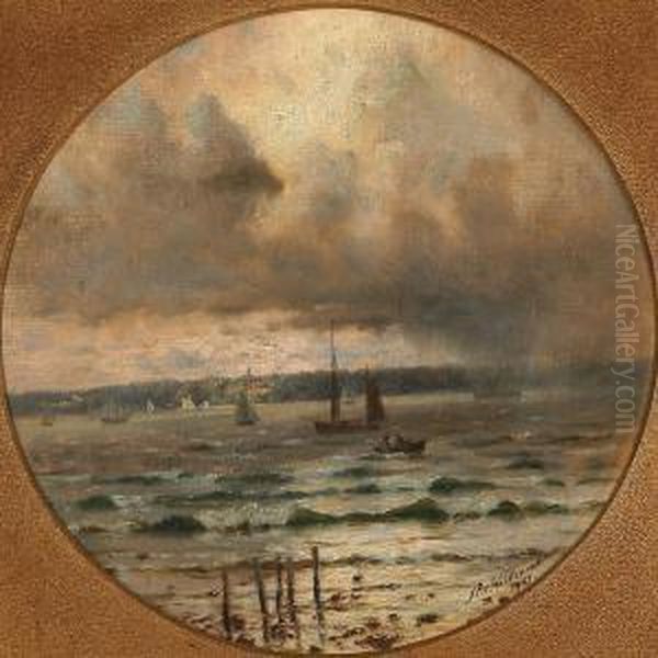 Coastal Scene With Sailing Ships In Rain - view 1