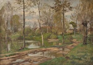 Sommerliche Dorfansicht Am See by Fritz Von Wille
