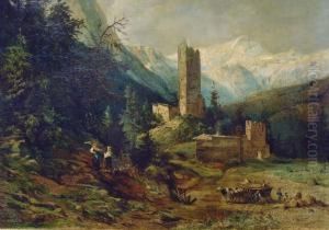 Berglandschaft Mit Heuernte by Carl Von Winkler
