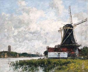 Dordrecht, moulin sur les bords de la Meuse (Dordrecht, Mill on the Banks of the Meuse) by Eugene Boudin