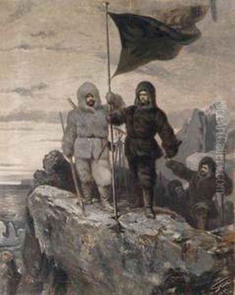 Julius Payer Und Karl Weyprecht Hissen Die Osterreichisch-ungarische Fahne Auf Dervon Ihnen So Benannten Insel Franz-josef-land - view 1