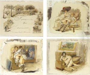 Souvenir De Jeunesse: A Rare Set Of 24 Erotic Drawings by Mihaly von Zichy