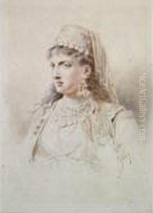 Portrait Of A Young Woman In Oriental Dress by Mihaly von Zichy