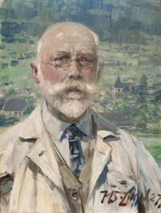Self Portrait Infront Of A Landscape. by Heinrich Johann Von Zugel