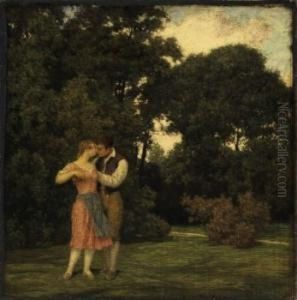 Lovers In The Park. Signed Bottom Right: L.v. Zumbusch by Ludwig Von Zumbusch