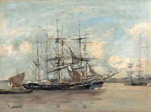 Le Havre, trois-mats a l'ancre dans un bassin by Eugene Boudin