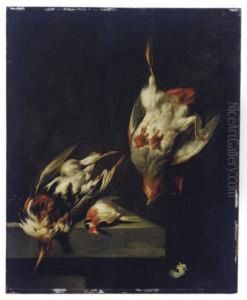 A Partridge And Other Game Birds On A Marble Ledge