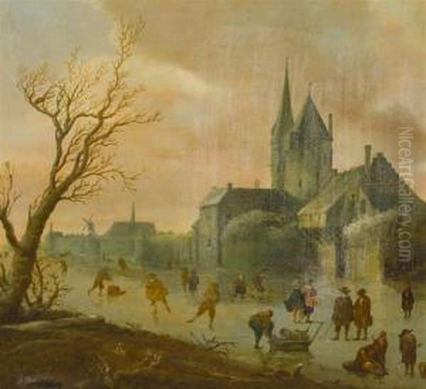 Ice Sports With A Church Tower In The Background - view 1