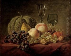 A Still Life With Fruits And Glasses On A Table by Sebastiaan Theodorus Voorn Boers