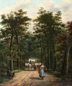Figuren En Ruiter Op Boslaan by Sebastiaan Theodorus Voorn Boers