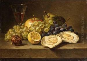 Still Life With Oysters, Grapes, An Apple, A Peeled Lemon And A Glass by Sebastiaan Theodorus Voorn Boers