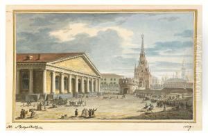View Of The Trinity Gateway To The Kremlin From Sapozhkovskaya Square by Maksim Nikiforovich Vorob'Ev