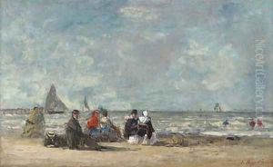 Sur la plage de Trouville by Eugene Boudin
