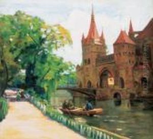 Boating On The Lake Of The City Park by Erno Ernest Voros Von Bel