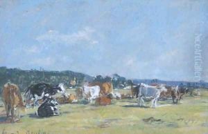 Paturage en bord de Touques by Eugene Boudin