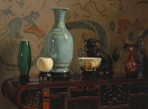 Asian Still Life With Blue Vase by Hubert Vos