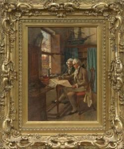 Interior Scene With Two Gentlemen Looking At A Map