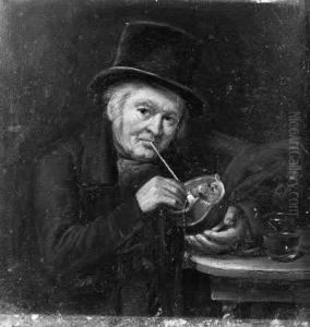 Portrait Of A Man Lighting His Pipe; And A Portrait Of A Womanreading by Jan Jansen Vredenburg