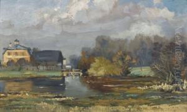 Herbstliche Landschaft Mit Teich Und Weiler - view 1