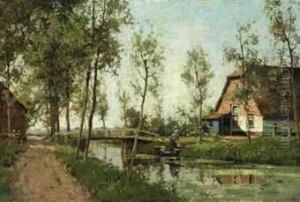 Washerwoman On The Bank Of A Canal by Cornelis Vreedenburgh