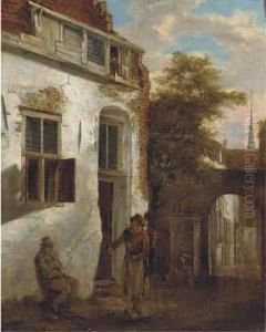 A Courtyard Scene With Peasants by Jacobus Vrel
