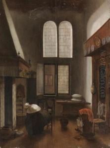 An Interior Of A House With A Seated Woman by Jacobus Vrel