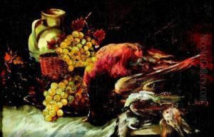 Natureza Morta - Aves, Uvas, Pote E Cesto by C. Vries