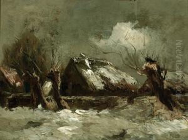 A Winter Landscape With Willows And A Farm - view 1
