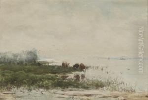 River Landscape With Cattle by Jan Martinus Vrolijk