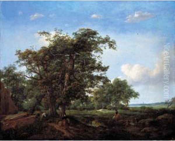 A Pastoral Landscape With Fishermen, A Shepherd Tending His Flock And A Man Bailing Hay - view 1