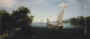 A Dutch Merchantman Flying The Colours Of Enkhuizen by Cornelis Hendricksz. The Younger Vroom