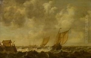 A Choppy Sea With Shipping Offshore A Choppy Sea With Shipping Offshore