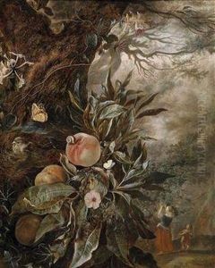 Still Life In A Wood With A Woman And A Child In The Background