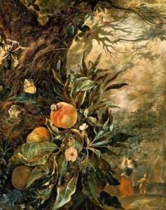 Waldstilleben Mit Frau Und Kind Im Hintergrund by Isaac Vroomans