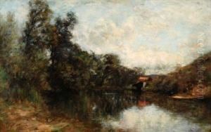 Baumbestandene Flusslandschaft by Charles Francois Vuillermet