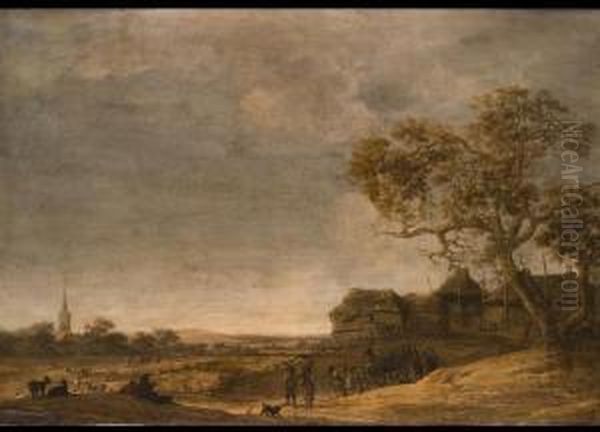 Hollandische Landschaft Mit Einem Pferdegespann Vor Einem Dorf - view 1