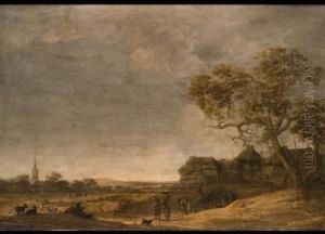 Hollandische Landschaft Mit Einem Pferdegespann Vor Einem Dorf by Jan Harmensz. Vynck